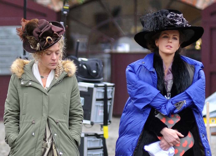 Kate Beckinsale and Chloe Sevigny on the film set of 'Love and Friendship'. The film is based on Director Whit Stillman’s adaptation of the Jane Austen’s 'Lady Susan'.
