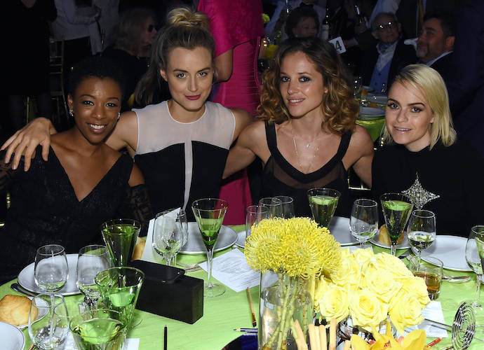 NEW YORK, NY - SEPTEMBER 28: Samira Wiley, Taylor Schilling, Taryn Manning (R) and guest attend the 9th Annual Exploring The Arts Gala founded by Tony Bennett and his wife Susan Benedetto at Cipriani 42nd Street on September 28, 2015 in New York City. (Photo by Larry Busacca/Getty Images for Exploring The Arts)