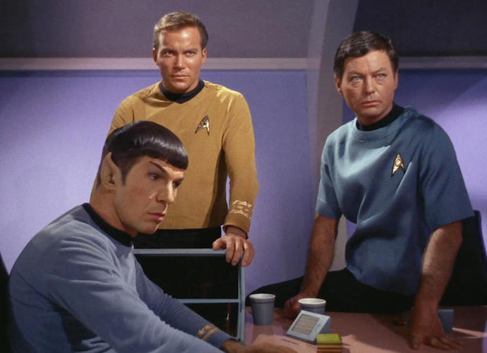 LOS ANGELES - SEPTEMBER 15: Leonard Nimoy as Mr. Spock, William Shatner as Captain James T. Kirk and DeForest Kelley as Dr. McCoy in the STAR TREK episode, 