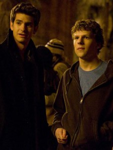 Andrew Garfield, left, and Jesse Eisenberg stars as "Mark Zuckerberg" in Columbia Pictures' THE SOCIAL NETWORK.