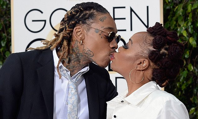 Wiz Khalifa kiss mom Peachie Wimbush on the lips on Globes Red Carpet