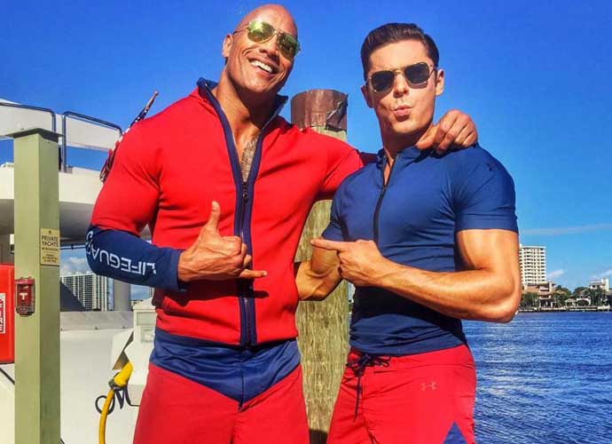 The Rock & Zah Efron As Their Baywatch Characters