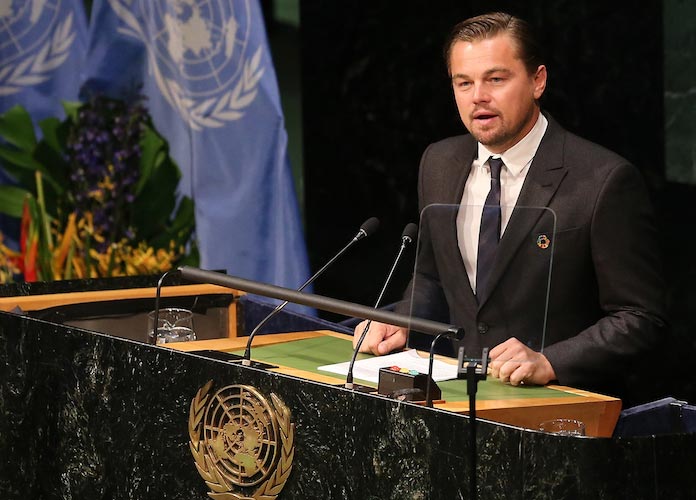 Leonardo DiCaprio at the Paris Agreement For Climate Change signing at the United Nations (Image: Getty)