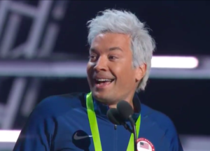 Jimmy Fallon impersonates Ryan Lochte at the 2016 MTV VMAs