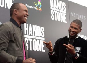 Usher and Sugar Ray Leonard at Hands Of Stone premiere
