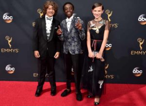 LOS ANGELES, CA - SEPTEMBER 18: (L-R) Actors Gaten Matarazzo, Caleb McLaughlin and Millie Bobby Brown attend the 68th Annual Primetime Emmy Awards at Microsoft Theater on September 18, 2016 in Los Angeles, California. (Photo by Alberto E. Rodriguez/Getty Images)