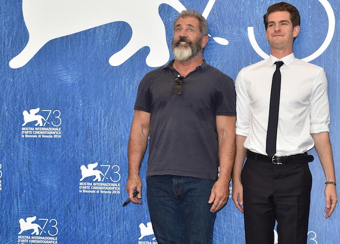 Mel Gibson and Andrew Garfield at 'Hacksaw Ridge' premiere at the Venice Film Festival