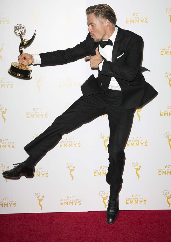 Derek Hough Poses With Emmy At the 2015 Derek Hough at 2015 Creative Arts Emmy Awards