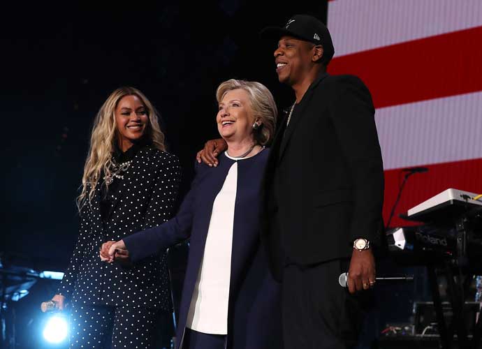CLEVELAND, OH - NOVEMBER 04: Recording artist Jay Z is seen on a screen as he performs during a Get Out The Vote concert Democratic presidential nominee former Secretary of State Hillary Clinton at Wolstein Center on November 4, 2016 in Cleveland, Ohio. With less than a week to go until election day, Hillary Clinton is campaigning in Pennsylvania, Ohio and Michigan. (Photo by Justin Sullivan/Getty Images)