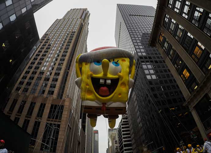 NEW YORK, NY - NOVEMBER 24: The Spongebob SquarePants balloon floats down 6th Av, during the 90th Macy's Annual Thanksgiving Day Parade on November 24, 2016 in New York City. Security was tight in New York City on Thursday for Macy's Thanksgiving Day Parade after ISIS called supporters in the West to use rented trucks in attacks as similar as the ones operated in France this summer where at least 86 people were killed.