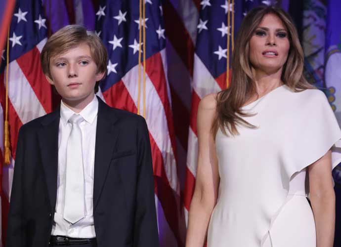 NEW YORK, NY - NOVEMBER 09: Barron Trump and his mother Melania Trump stand on stage after Republican president-elect Donald Trump delivered his acceptance speech at the New York Hilton Midtown in the early morning hours of November 9, 2016 in New York City. Donald Trump defeated Democratic presidential nominee Hillary Clinton to become the 45th president of the United States. (Photo by Chip Somodevilla/Getty Images)
