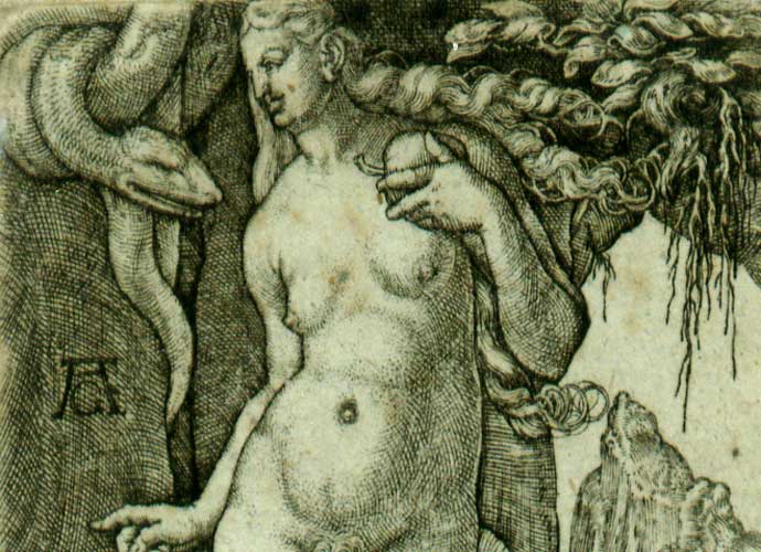 Heinrich Aldegrever 's Eve, 1540; A rare early example of pubic hair in northern European art