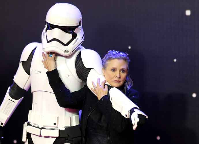 LONDON, ENGLAND - DECEMBER 16: Carrie Fisher attends the European Premiere of 'Star Wars: The Force Awakens' at Leicester Square on December 16, 2015 in London, England. (Photo by Chris Jackson/Getty Images)