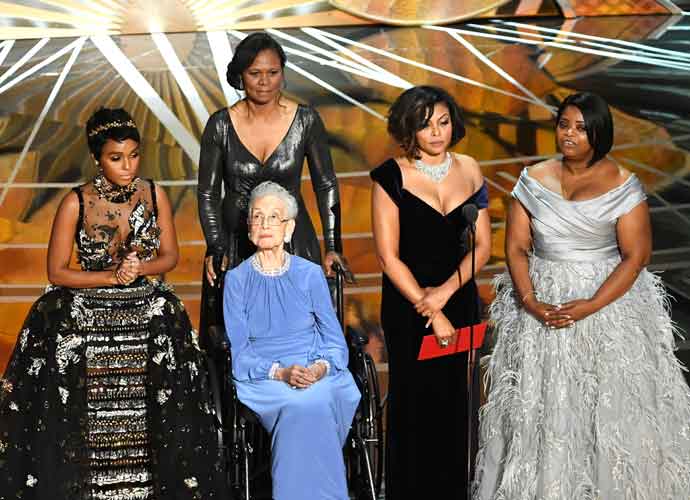 HOLLYWOOD, CA - FEBRUARY 26: NASA mathematician Katherine Johnson (2nd L) appears onstage with (L-R) actors Janelle Monae, Taraji P. Henson and Octavia Spencer during the 89th Annual Academy Awards at Hollywood & Highland Center on February 26, 2017 in Hollywood, California. (Photo by Kevin Winter/Getty Images)