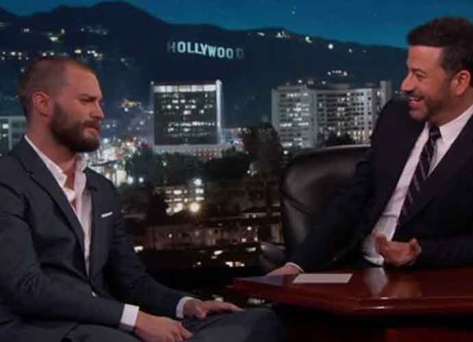 Jamie Dornan sports shaved head on Jimmy Kimmel
