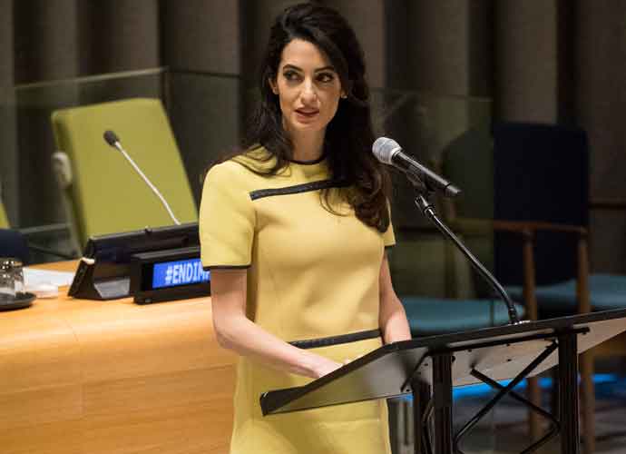 NEW YORK, NY - MARCH 9: Amal Clooney delivers remarks during an event titled 'The Fight against Impunity for Atrocities: Bringing Da'esh to Justice' at the United Nations headquarters, March 9, 2017 in New York City. (Photo by Drew Angerer/Getty Images)