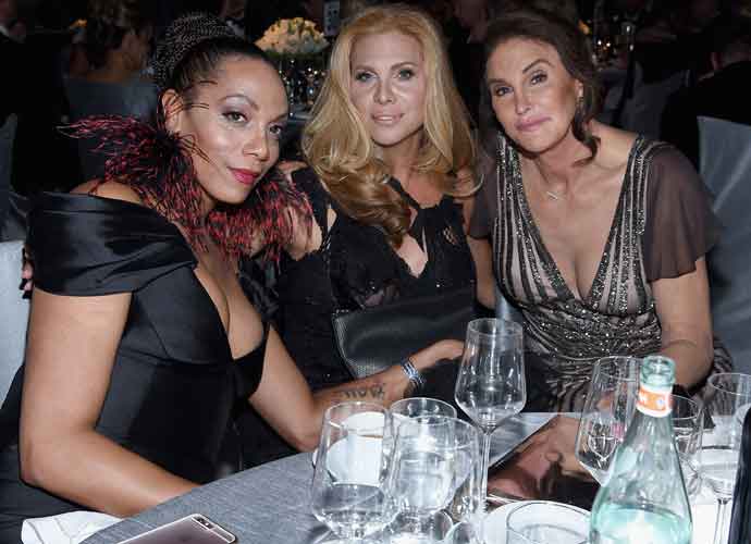 WEST HOLLYWOOD, CA - FEBRUARY 26: Actor Candis Cayne (center) and TV personality Caitlyn Jenner (R) attend the 25th Annual Elton John AIDS Foundation's Academy Awards Viewing Party at The City of West Hollywood Park on February 26, 2017 in West Hollywood, California. (Photo by Dimitrios Kambouris/Getty Images for EJAF)