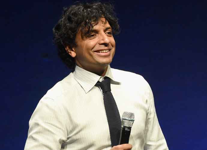 LAS VEGAS, NV - APRIL 23: Screenwriter M. Night Shyamalan speaks onstage during Universal Pictures Invites You to an Exclusive Product Presentation Highlighting its Summer of 2015 and Beyondat The Colosseum at Caesars Palace during CinemaCon, the official convention of the National Association of Theatre Owners, on April 23, 2015 in Las Vegas, Nevada.