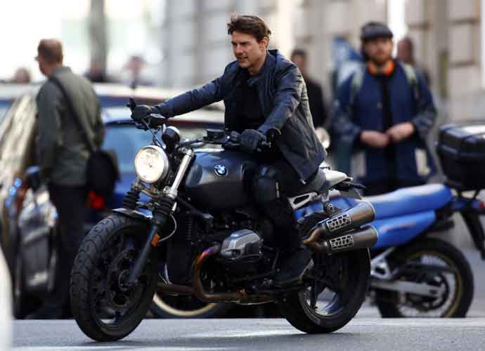 Tom Cruise films a motorcycle scene for his new film 'Mission: Impossible 6' in Paris