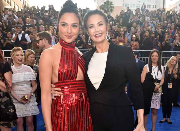 HOLLYWOOD, CA - MAY 25: Actors Gal Gadot and Lynda Carter attend the premiere of Warner Bros. Pictures' 'Wonder Woman' at the Pantages Theatre on May 25, 2017 in Hollywood, California.