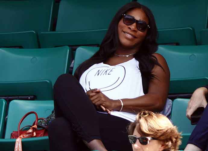 Pregnant Serena Williams watching the tennis at Roland Garros in Paris