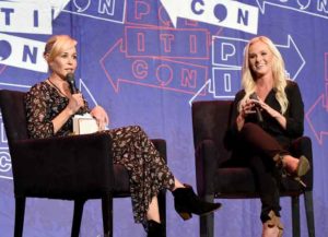 PASADENA, CA - JULY 29: Chelsea Handler (L) and Tomi Lahren at 'Chelsea Handler in Conversation with Tomi Lahren' panel during Politicon at Pasadena Convention Center on July 29, 2017 in Pasadena, California. (Photo by Joshua Blanchard/Getty Images for Politicon)