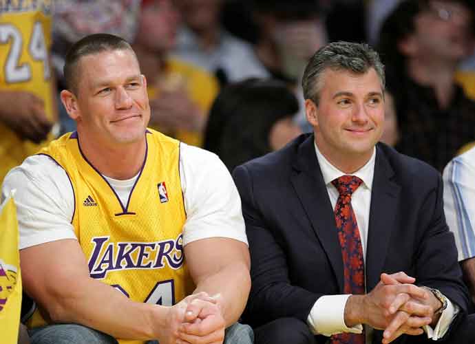 LOS ANGELES, CA - MAY 21: John Cena (L) and Shane McMahon (R) attend Game Two of the Western Conference Finals during the 2009 NBA Playoffs between the Los Angeles Lakers and the Denver Nuggets at Staples Center on May 21, 2009 in Los Angeles, California. (Photo by Noel Vasquez/Getty Images)