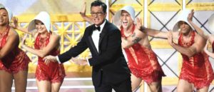 LOS ANGELES, CA - SEPTEMBER 17: Host Stephen Colbert (C) performs onstage during the 69th Annual Primetime Emmy Awards at Microsoft Theater on September 17, 2017 in Los Angeles, California. (Photo by Kevin Winter/Getty Images)