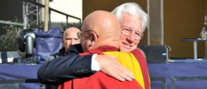 Dalai Lama greets the public in Pisa, Italy accompanied by actor Richard Gere