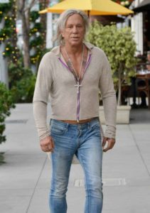 Mickey Rourke wears red cowboy boots to get a haircut at Giuseppe Franco Hair Salon in Beverly Hills
