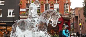 Life-sized sculpture of Caesar on horseback made entirely of ice towers over Londoners to celebrate the release of 'War For The Planet Of The Apes' on Blu-ray™ and DVD.