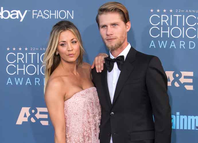 Kaley Cuoco and Karl Cook attending the 22nd Annual Critics' Choice Awards at Barker Hangar in Santa Monica, California. (Image: Getty)