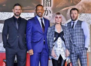 David Ayer, Will Smith, Noomi Rapace, Joel Edgerton at Netflix's 'Bright' premiere in Roppongi Hills, Tokyo