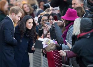 Prince Harry and fiancee Meghan Markle arrive at the Terrance Higgins Trust World AIDS Day charity fair at Nottingham Contemporary on December 1, 2017 in Nottingham, England. Prince Harry and Meghan Markle announced their engagement on Monday 27th November 2017 and will marry at St George's Chapel, Windsor Castle in May 2018. (Photo by Christopher Furlong/Getty Images)