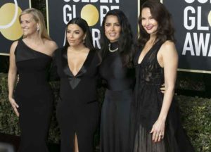 Reese Witherspoon, Eva Longoria, Salma Hayek and Ashley Judd wear black at the 75th Golden Globes