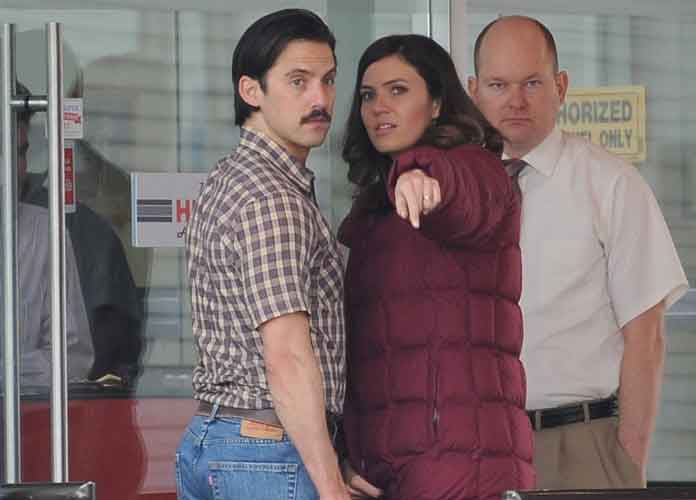 Mandy Moore back at work from the holidays filming new scenes on the set of 