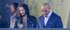 Actor Dwyane Johnson spotted filming "Ballers" in downtown Los Angeles as UK actor Russell Brand films a quick cameo scene for the hit HBO show.