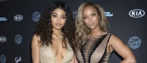 Tyra Banks & Danielle Herrington at Sports Illustrated Swimsuit 2018 Launch Event at Magic Hour at Moxy Times Square in New York City