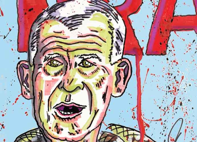 Jim Carrey's Latest Painting Shows Oliver North As Snake Over Bleeding NRA Sign