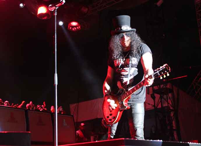 Slash hits the stage at New York City's Pier 17.
