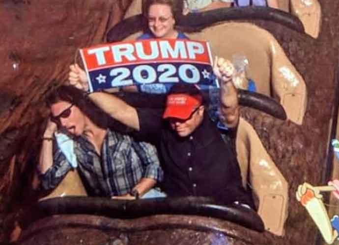 Disney World Bans Trump Super Fan Don Cini For Holding Up 'Trump 2020' Sign While Riding Splash Mountain