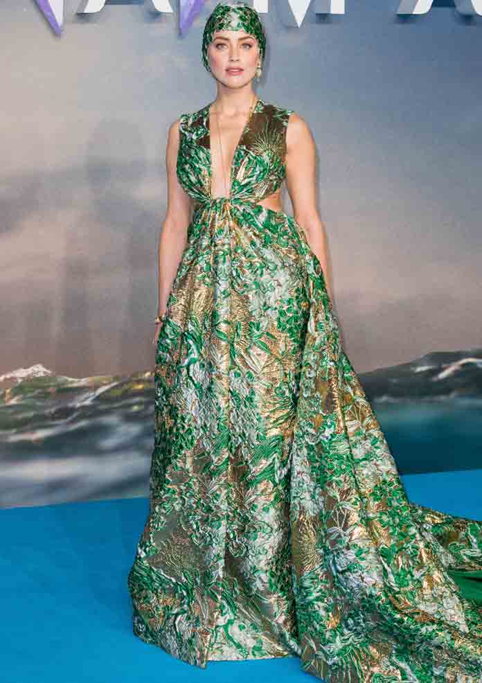 Amber Heard Dazzles In Green Swim Cap And Dress At London Premiere Of