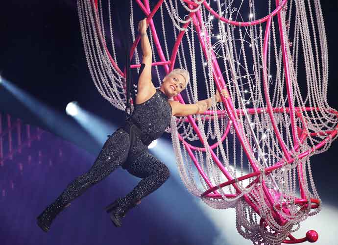 Pink Hangs From A Chandelier On Her 'Beautiful Trauma' Tour At Liverpool Anfield Stadium