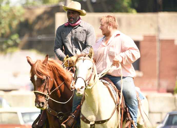 Idris Elba Rides Horseback On Set Of 'Concrete Cowboy'