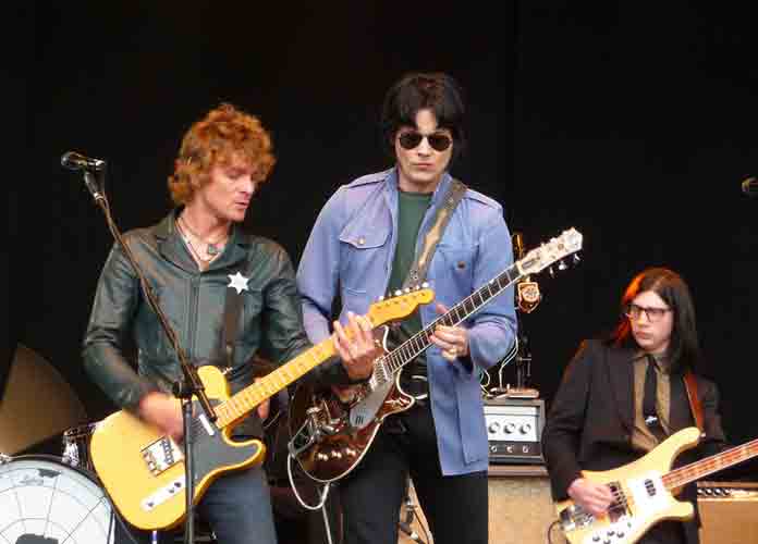 The Raconteurs performing at T in the Park, Scotland in July 2008. Left to right: Patrick Keeler, Brendan Benson, Jack White and Jack Lawrence.