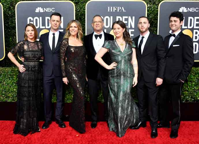 BEVERLY HILLS, CALIFORNIA - JANUARY 05: (L-R) Samantha Bryant, Colin Hanks, Rita Wilson, Tom Hanks, Elizabeth Ann Hanks, Chet Hanks, and Truman Theodore Hanks attend the 77th Annual Golden Globe Awards