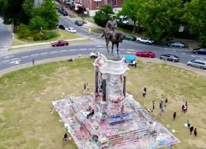 Gay Pride Flag & Black Lives Matter Symbol Projected On Robert E. Lee Statue In Richmond