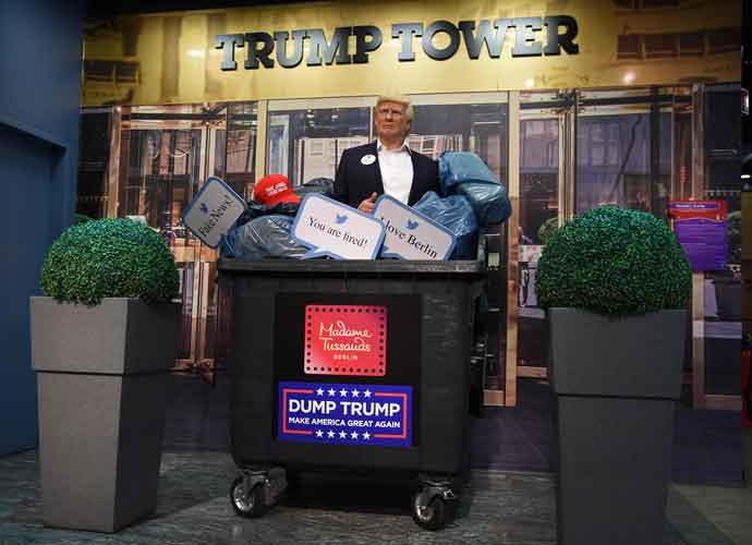 BERLIN, GERMANY - OCTOBER 30: Shortly before the US presidential elections, Madame Tussauds Berlin throws the wax figure of Donald Trump into the trash bin and disposes of it on October 30, 2020 in Berlin, Germany. They expect that he is going to lose, so say they don't need it any longer.