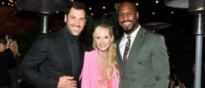 WEST HOLLYWOOD, CALIFORNIA - NOVEMBER 18: (L-R) Maks Chmerkovskiy, Anne Heche and Vernon Davis attend Kiss The Stars Breast Cancer Awareness Cocktail Hour hosted by Anne Heche and presented by Mr. Warburton at Olivetta on November 18, 2020 in West Hollywood, California.