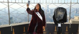 NEW YORK, NEW YORK - DECEMBER 10: Miss USA, Asya Branch visits The Empire State Building on December 10, 2020 in New York City.